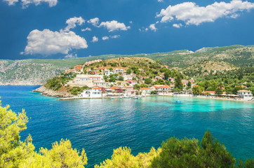 Assos on the Island of Kefalonia in Greece. View of beautiful bay of Assos village, Kefalonia...