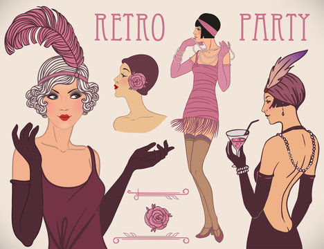 Flapper girl set: retro women of twenties