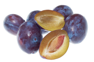 Ripe plums isolated on white background