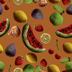Seamless pattern of plasticine fruits