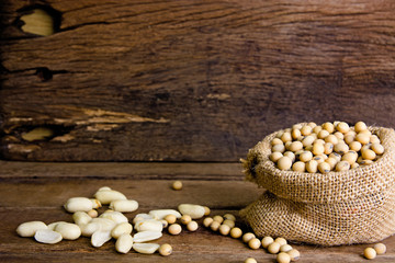 Low key of image of Soybeans on wood vintage.