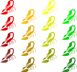 Pattern with color scorpions in fighting pose on a white background