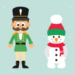 cartoon nutcracker green and snowman