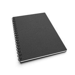 Black paper notebook made of craft paper over white background. 3d rendering