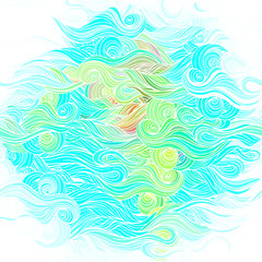 Fototapeta na wymiar Vector color abstract hand-drawn pattern with waves and clouds 