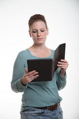 Fototapeta premium female with tablet computer and smartphone