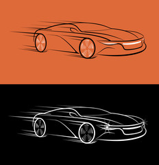 Car logo design. Car in the form of lines of silhouette, in movement.