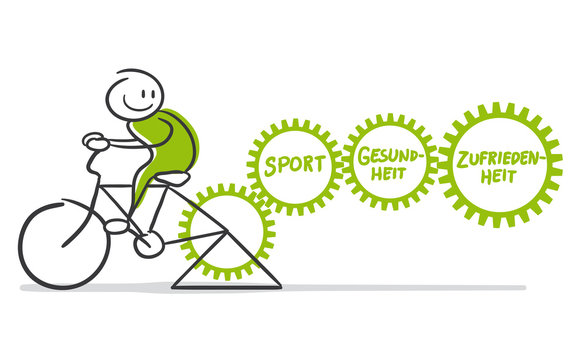 stick figure riding bike with sport, health gears clip art preview