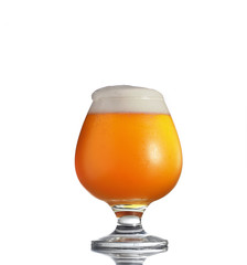 cold beer in a glass on a white background