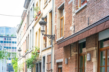 Street view of old town in Brussels city, with a population of o