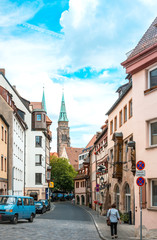 Fototapeta na wymiar NUREMBERG, GERMANY - July 6, 2016. Street view of Nuremberg City