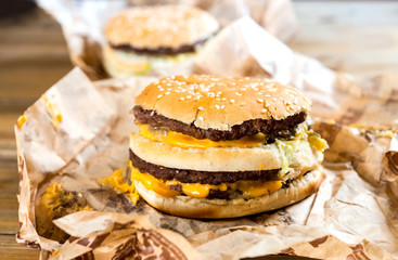 Cheese burger - American cheese burger with Golden French fries