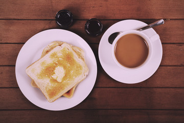 Slices of toast against a rustic background Vintage Retro Filter