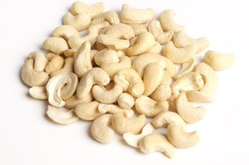 Cashew nuts on white