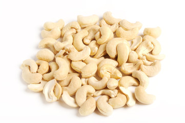 Cashew nuts on white
