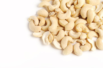 Cashew nuts on white
