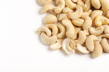 Cashew nuts on white