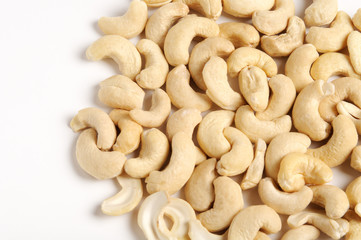 Cashew nuts on white