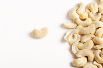 Cashew nuts on white
