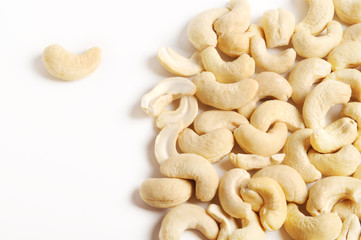 Cashew nuts on white