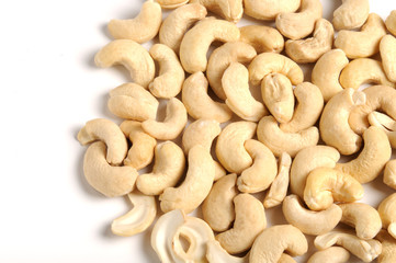 Cashew nuts on white