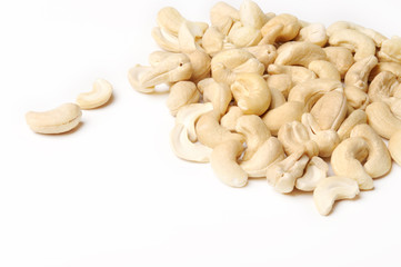 Cashew nuts on white