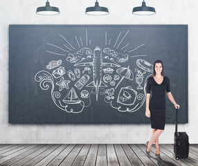 Businesswoman in black and travelling sketches