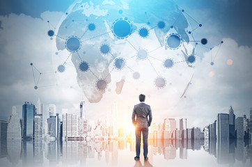 Man looking at planet Earth