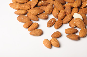 almond nuts on white background