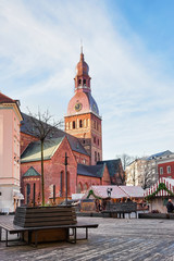 Fototapeta na wymiar Christmas market near Dome Cathedral in Dome square in Riga