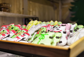 Stall with colorful sweets at Christmas Market Vilnius