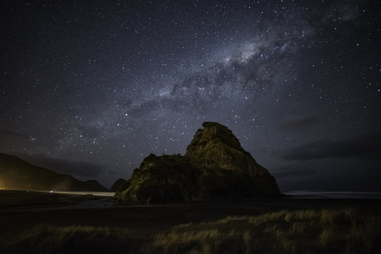 Milky way over Piha beach Auckland New Zealand