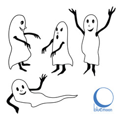 ghosts expressions black and white halloween vector