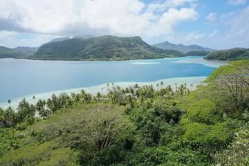 Fototapeta na wymiar Landscape of Huahine island, Bourayne bay, south Pacific ocean, Leeward islands, French Polynesia