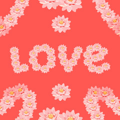 seamless pattern lotus of flower pink in the form of the word lo