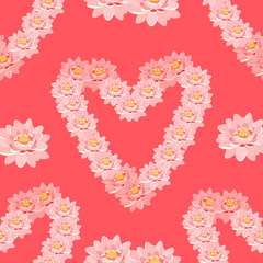 seamless pattern the lotus flower pink in heart shape on pink ba