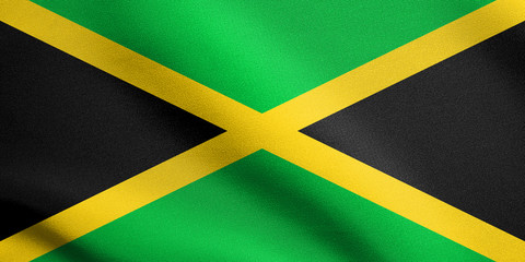 Flag of Jamaica waving with fabric texture