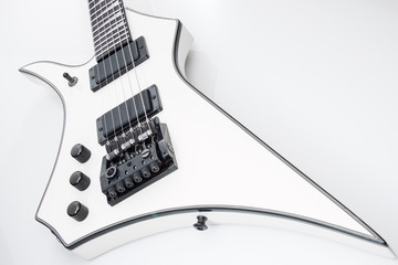 White electric guitar with black trim on white background - 121684720