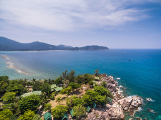 Aerial view of the beach with shallows Koh Phangan, Thailand