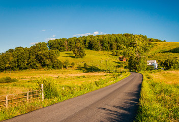 Country road and farm in the rural Shenandoah Valley of Virginia