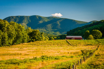 Farm fields and view of distant mountains in the rural Shenandoa