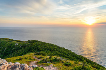 Skyline Trail look-off at sunset (French Mountain, Cape Breton, Nova Scotia, Canada)