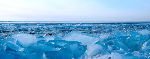 Winter. Extremal cracks on Ice of Lake Baikal. thickness of about one meter. . Ice storm. Used toning of the photo. 