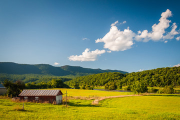 Field and view of distant mountains in the rural Shenandoah Vall