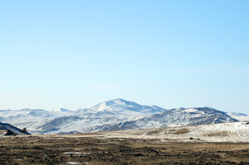 blue sky over the vast  steppes, Olkhon island, Baikal.  Used toning of the photo