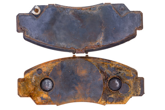 Pair Of Old Rusty Worn Brake Pads