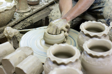 Thai traditional hand made earthenware.(selective focus)  