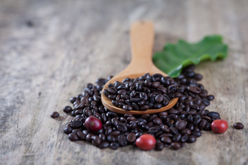 Fototapeta na wymiar coffee beans and red ripe coffee