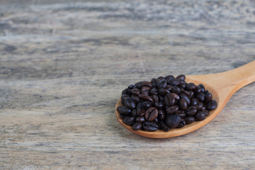 Coffee beans in wooden spoon