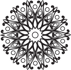 Drawing of a abstract vector with floral round lace mandala, decorative element in ethnic tribal style, black line art on a white background